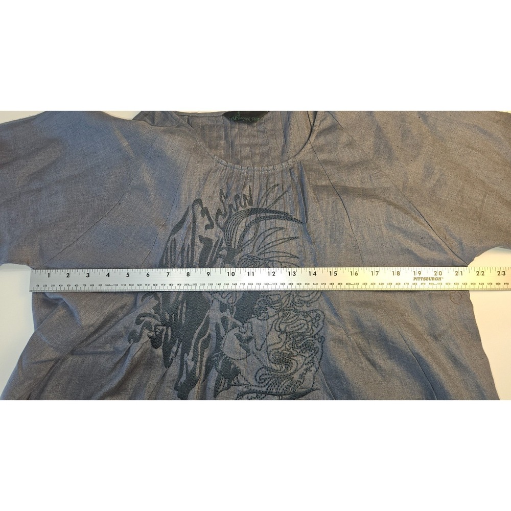 Peacock Ways Linen Dark Grey Tunic Dress‎ Artsy Lagenlook Size L - Picture 4 of 9